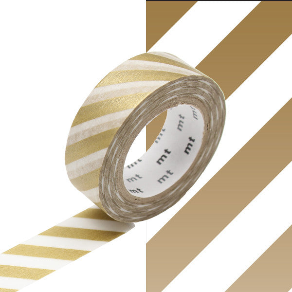 mt Washi Masking Tape - 15mm x 7m - Stripe Gold 2 by mt at Cult Pens