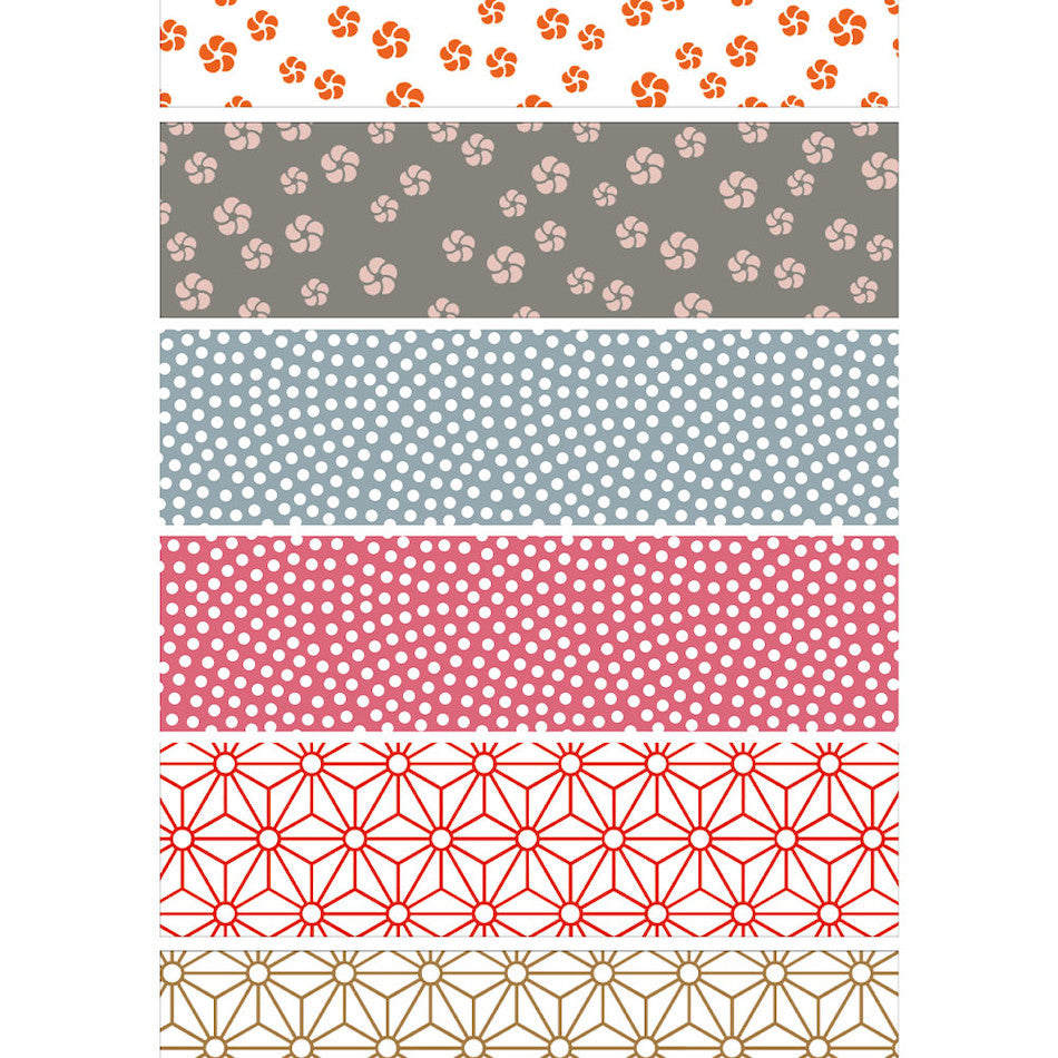 mt Washi Masking Tape - 15mm x 7m - Wamon 5 Set of 6 by mt at Cult Pens