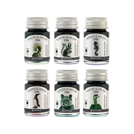 Octopus Write and Draw Ink Set of 6 Forest by Octopus Fluids at Cult Pens
