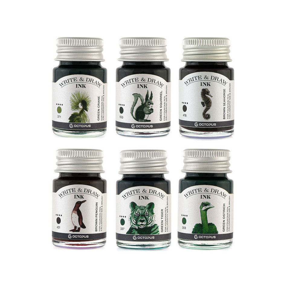 Octopus Write and Draw Ink Set of 6 Forest by Octopus Fluids at Cult Pens