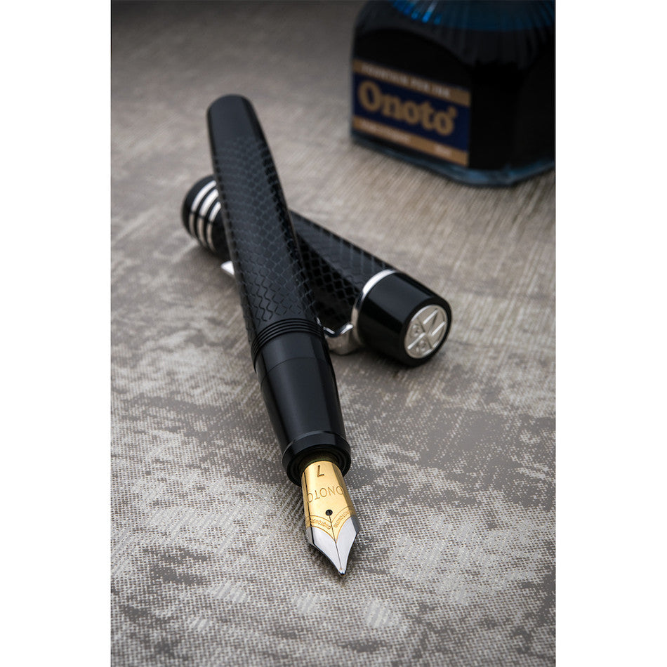 Onoto Magna Classic Fountain Pen Black Chased by Onoto at Cult Pens