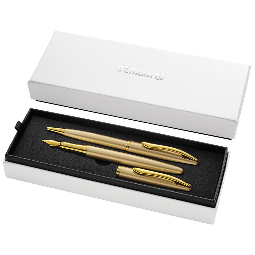Pelikan Jazz Noble Elegance Fountain Pen and Ballpoint Pen Set Gold by Pelikan at Cult Pens