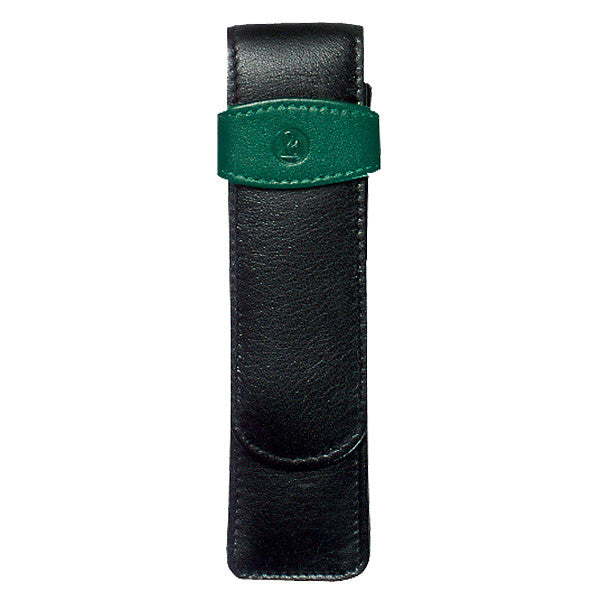 Pelikan Soft Leather Pen Pouch for Two Pens Green and Black by Pelikan at Cult Pens