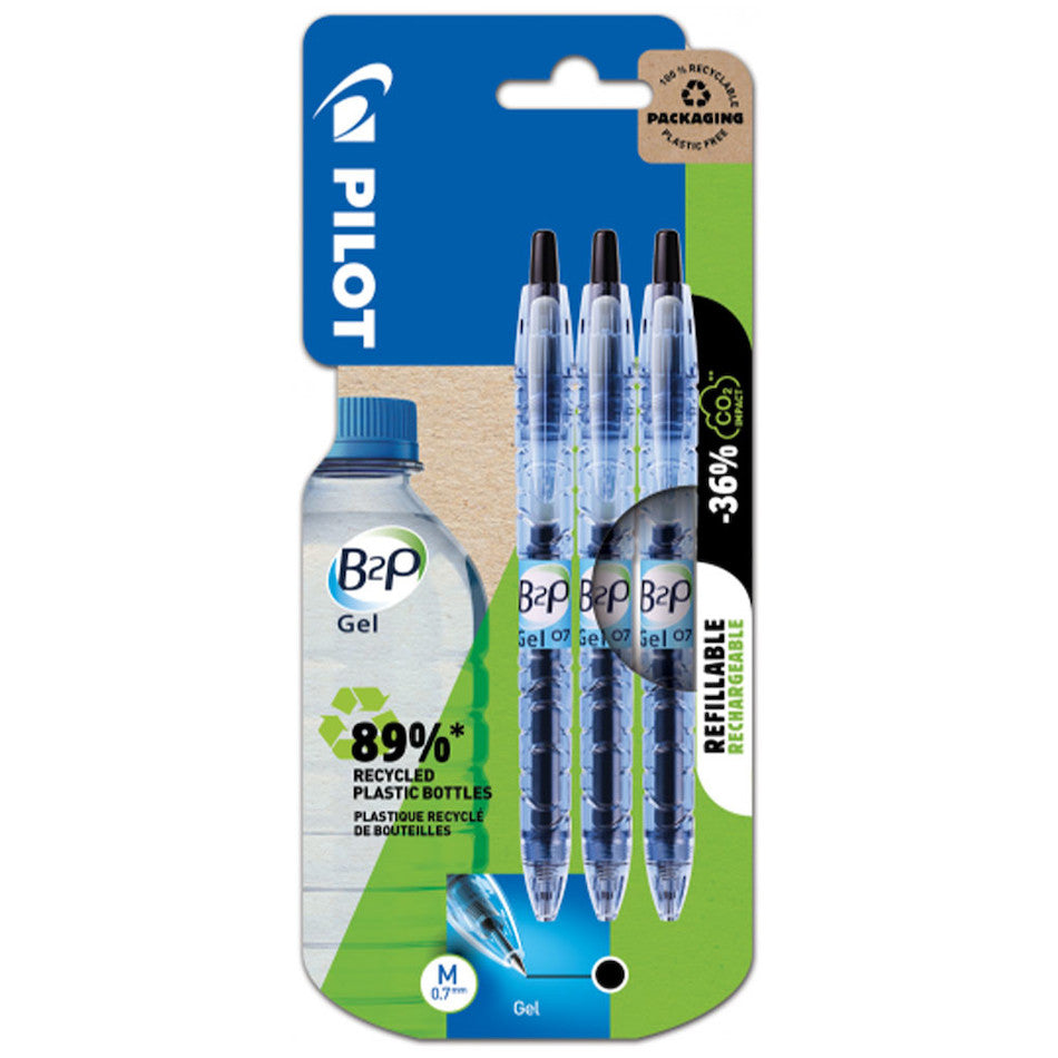 Pilot B2P Gel Rollerball Pen Set of 3 Black by Pilot at Cult Pens