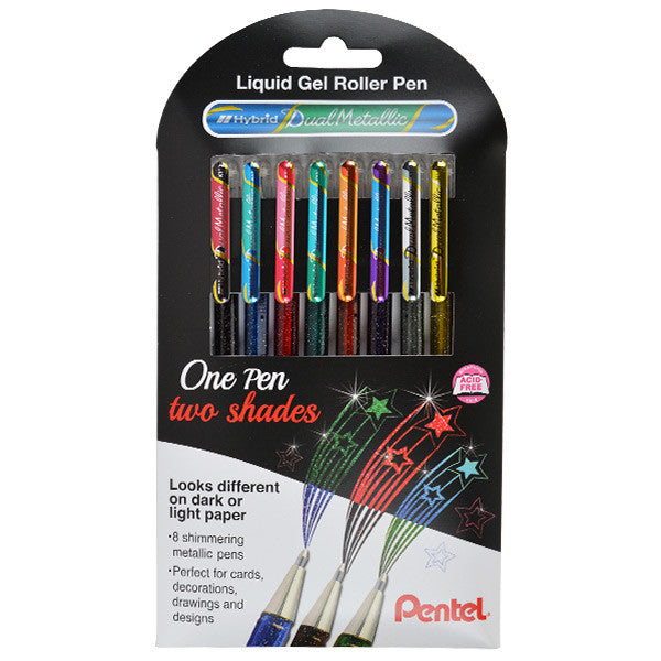 Pentel Dual Metallic Gel Pen Assorted Wallet of 8 by Pentel at Cult Pens