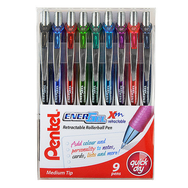 Pentel EnerGel Xm Retractable Rollerball Pen BL77 Wallet of 9 Standard Colours by Pentel at Cult Pens