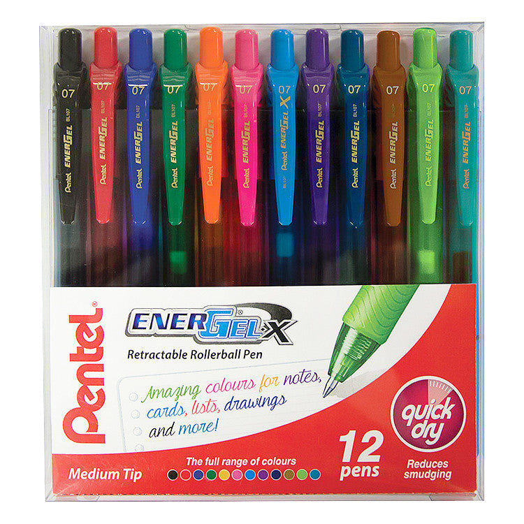 Pentel EnerGel X Gel Rollerball Pen BL107 Set of 12 Assorted by Pentel at Cult Pens