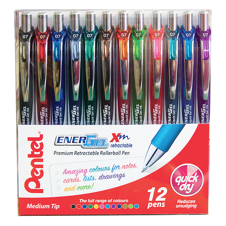 Pentel EnerGel Xm Retractable Rollerball Pen BL77 Set of 12 Assorted by Pentel at Cult Pens