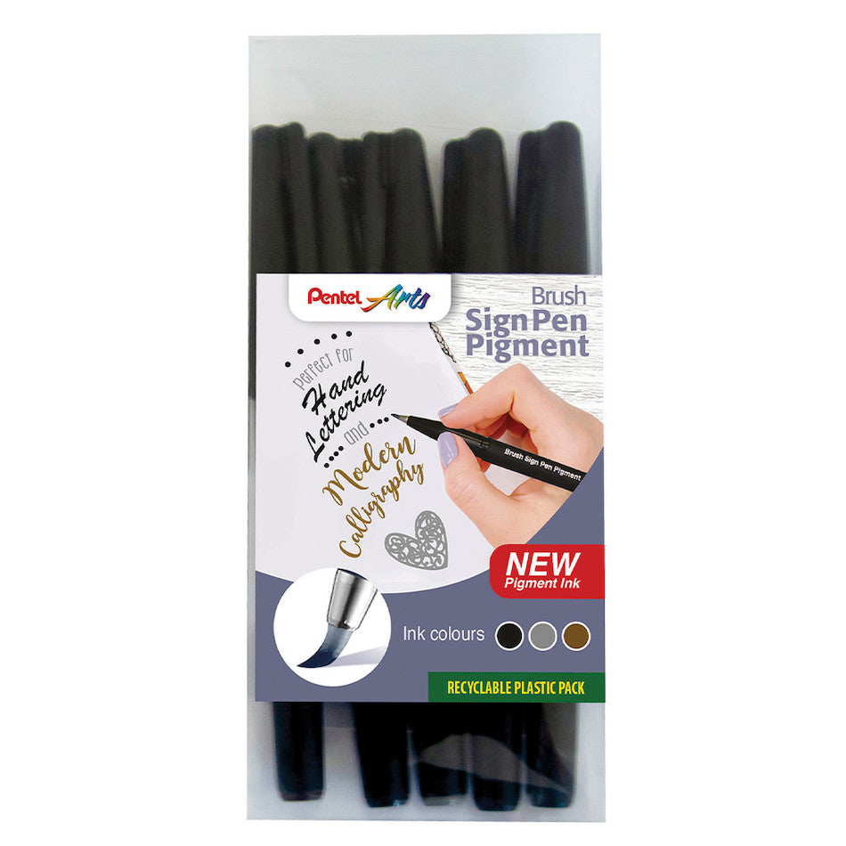 Pentel Pigment Brush Sign Pen Set of 5 by Pentel at Cult Pens