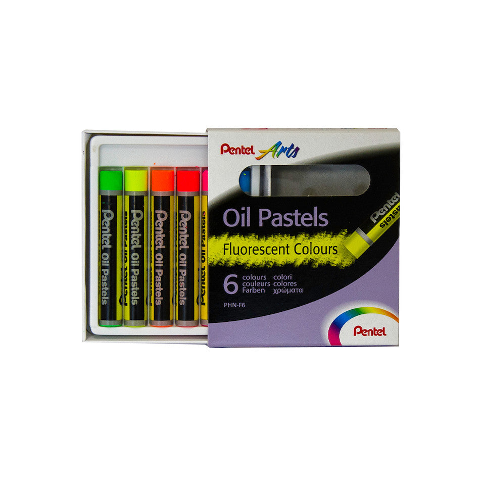 Pentel Fluorescent Oil Pastels Set of 6 Assorted Colours, PHN-F6