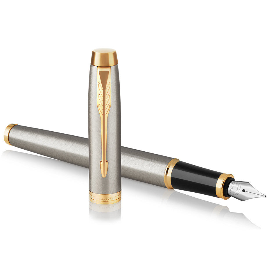 Parker IM Fountain Pen Brushed Metal with Gold Trim by Parker at Cult Pens