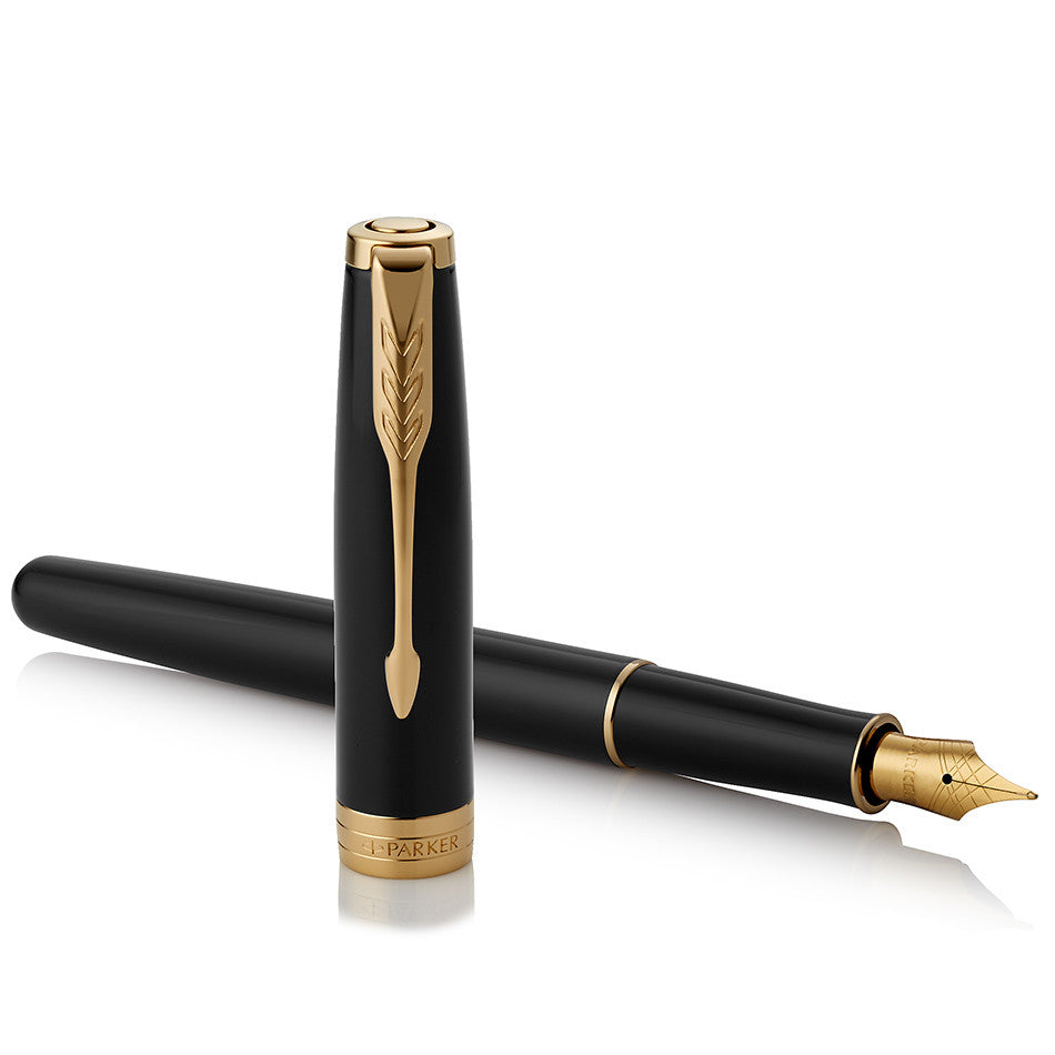 Parker Sonnet Fountain Pen Black Lacquer with Gold Trim by Parker at Cult Pens