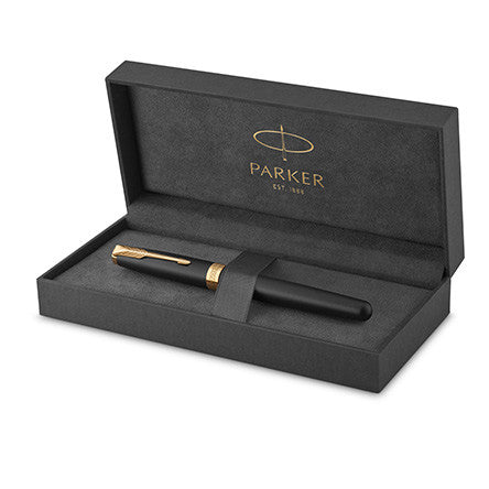 Parker Sonnet Fountain Pen Matte Black Lacquer with Gold Trim by Parker at Cult Pens