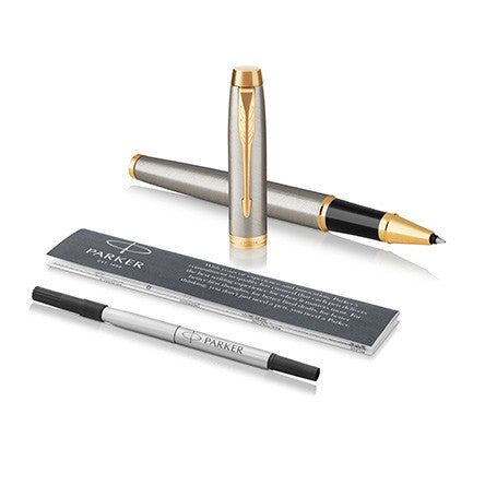 Parker IM Rollerball Pen Brushed Metal with Gold Trim by Parker at Cult Pens