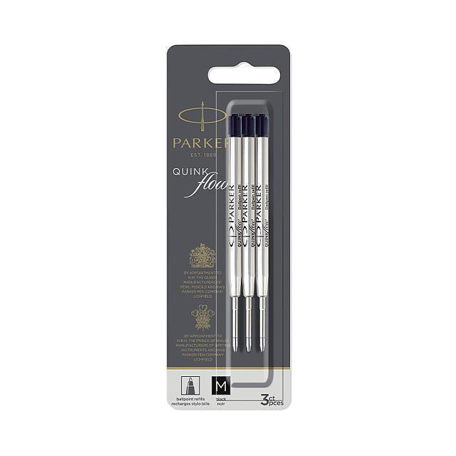 Parker Quinkflow Ballpoint Pen Refill Medium Tip Set of 3 Black by Parker at Cult Pens