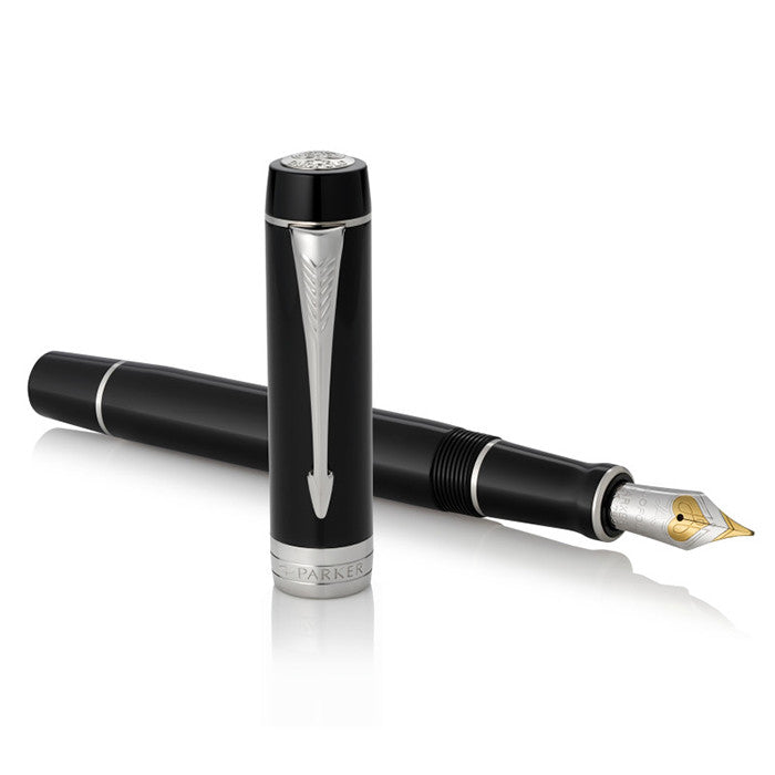 Parker Duofold Classic Fountain Pen Black with Chrome Trim by Parker at Cult Pens