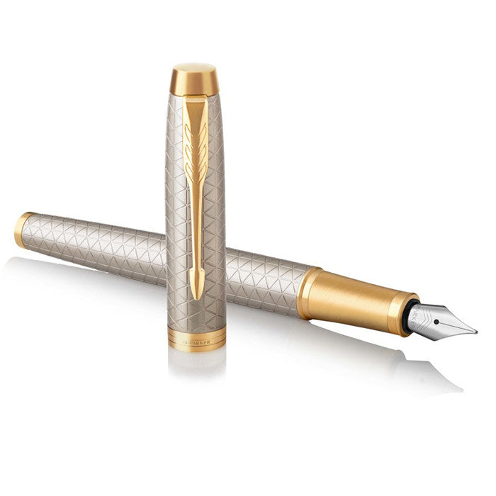 Parker IM Premium Fountain Pen Warm Silver with Gold Trim by Parker at Cult Pens