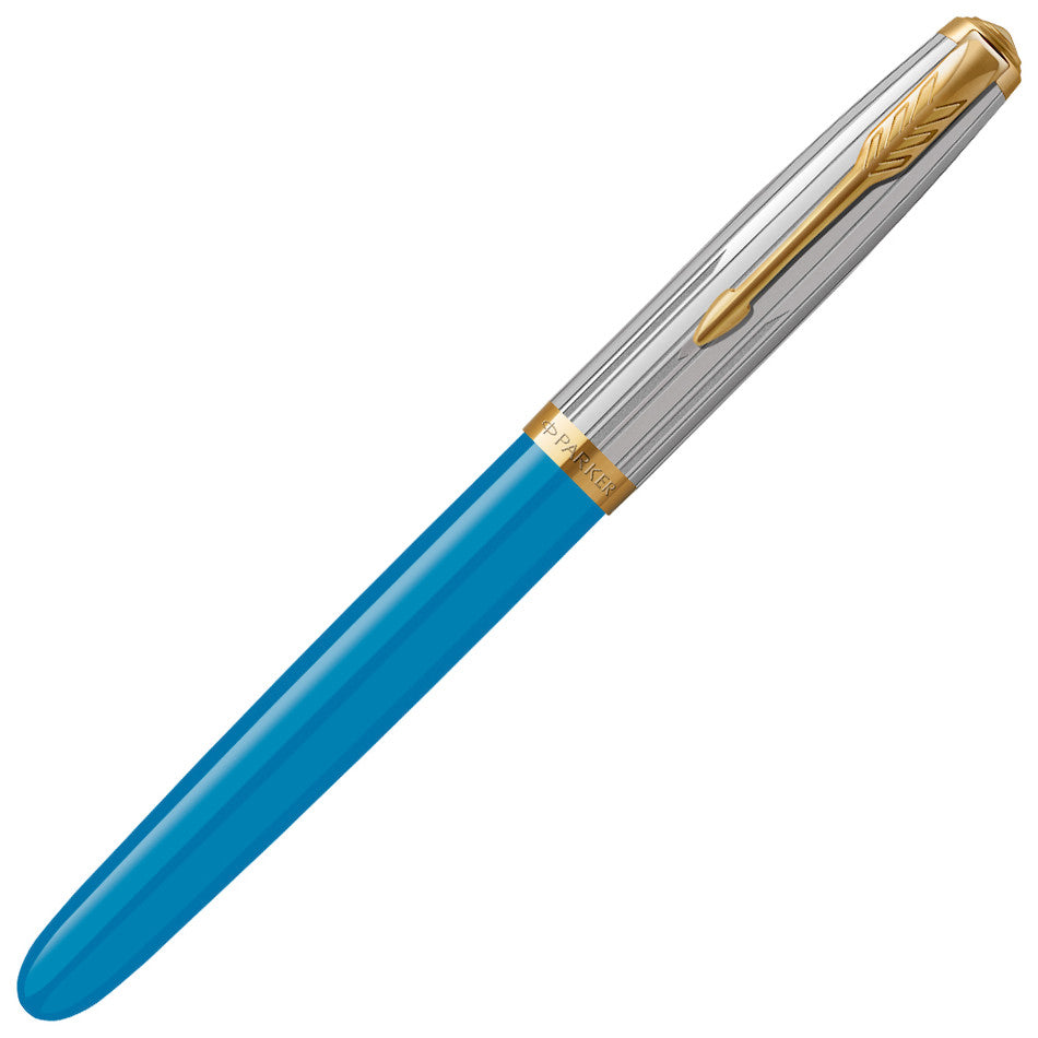 Parker 51 Fountain Pen Turquoise with Gold Trim by Parker at Cult Pens