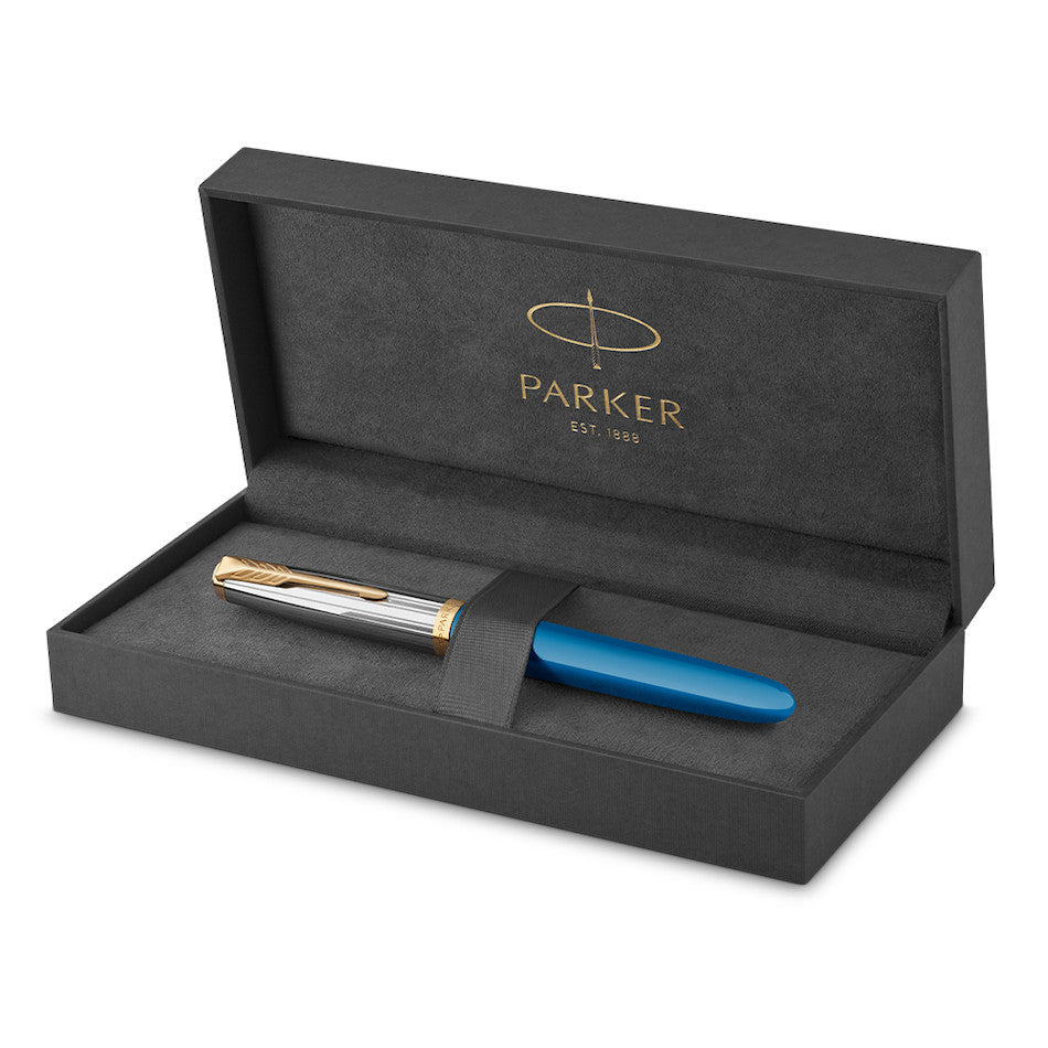 Parker 51 Fountain Pen Turquoise with Gold Trim by Parker at Cult Pens