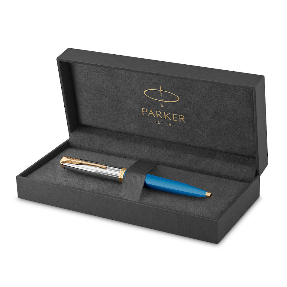 Parker 51 Ballpoint Pen Turquoise with Gold Trim by Parker at Cult Pens