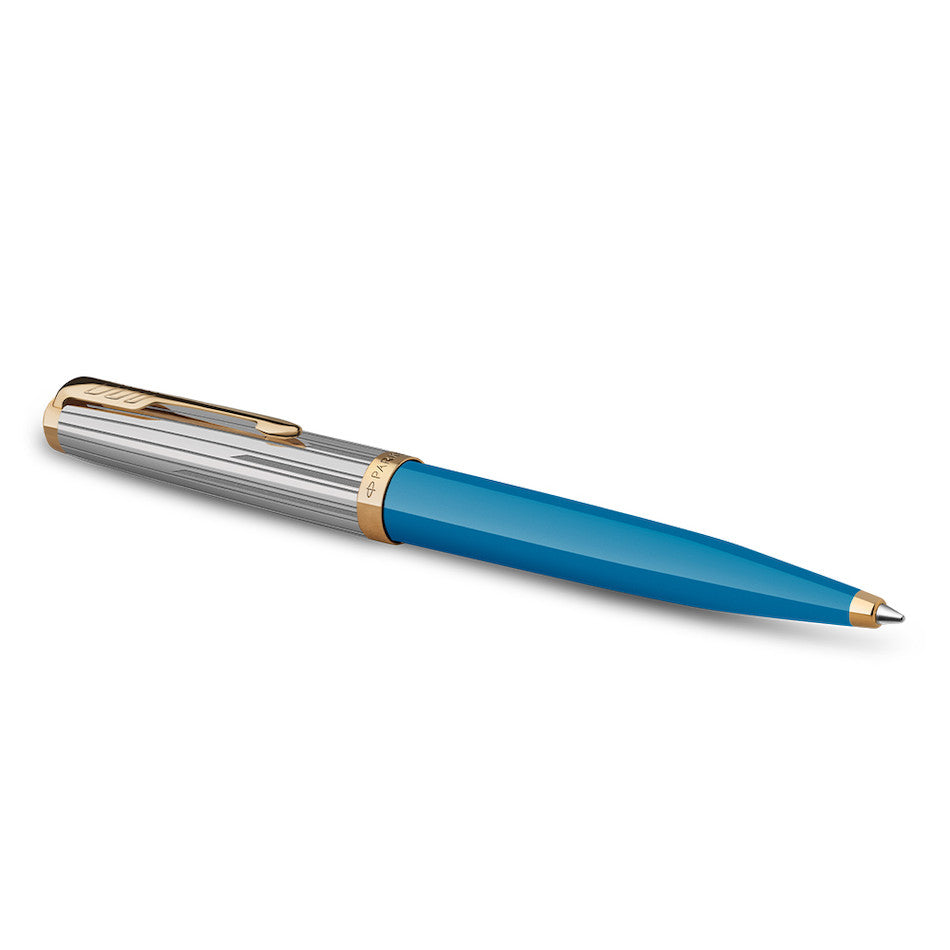 Parker 51 Ballpoint Pen Turquoise with Gold Trim by Parker at Cult Pens