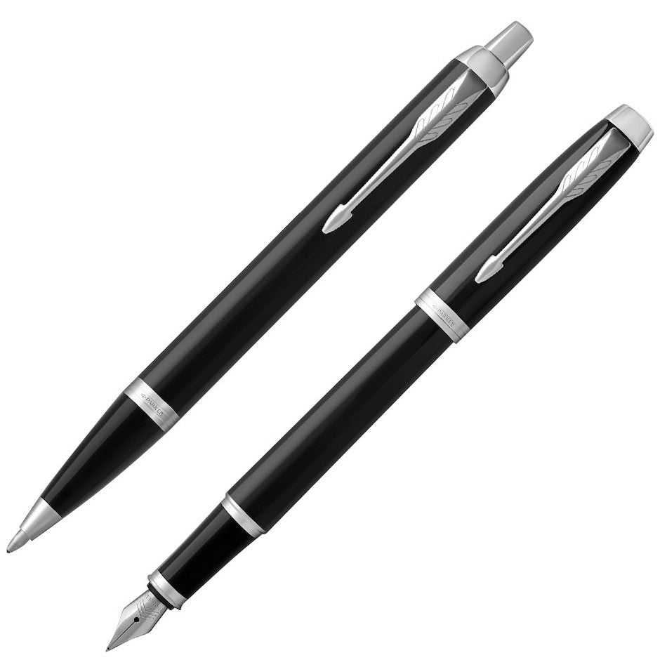 Parker IM Ballpoint & Fountain Pen Duo Gift Set Black with Chrome Trim by Parker at Cult Pens