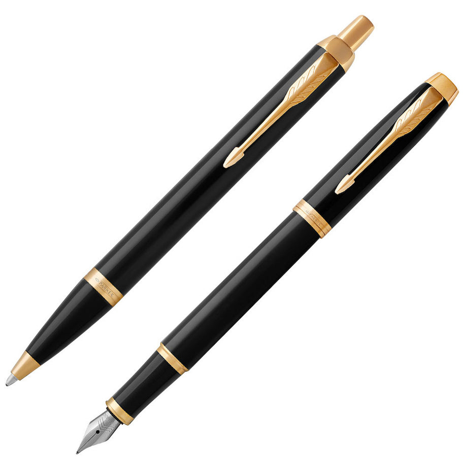 Parker IM Duo Gift Set with Ballpoint Pen & Fountain Pen, Gloss Black with  Gold Trim, Blue Ink Refill & Cartridge