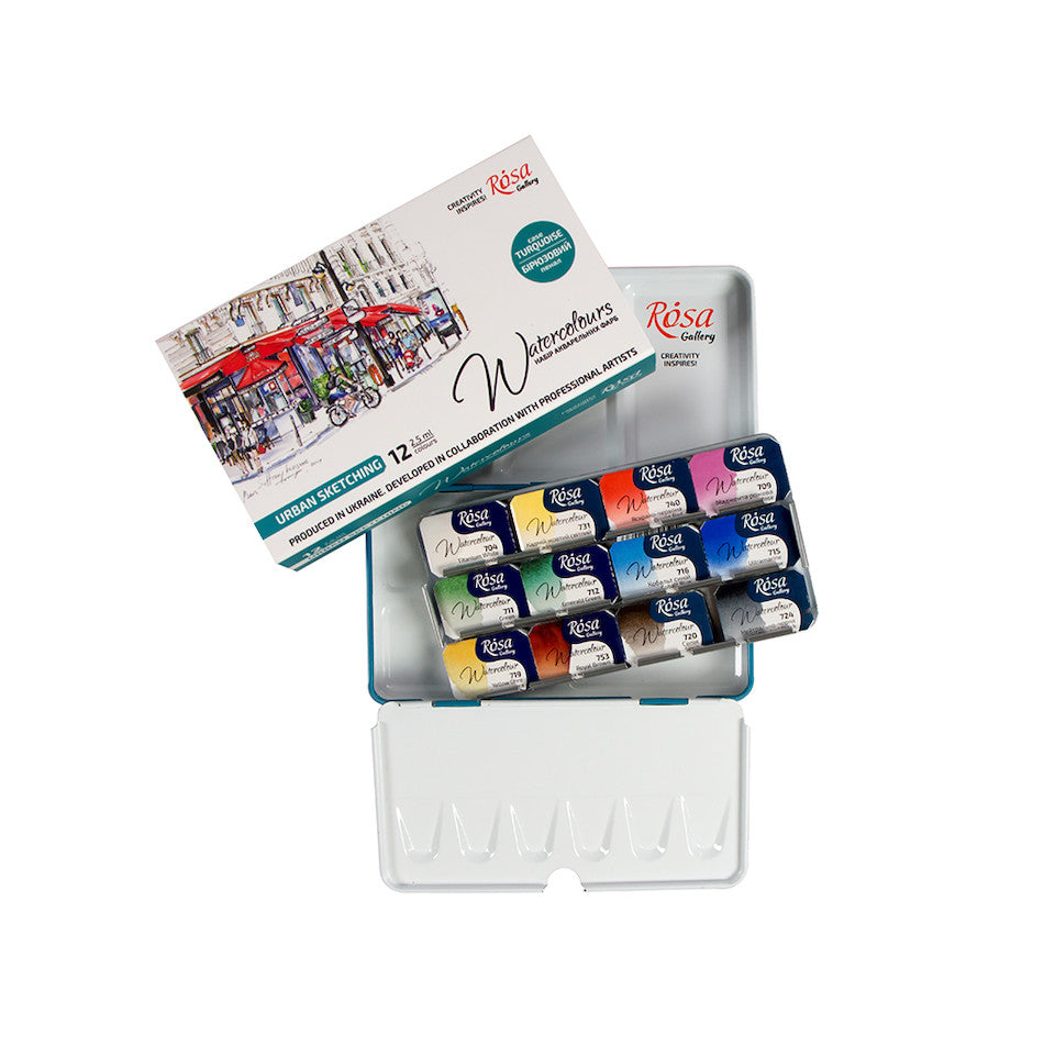 Rosa Watercolour Full Pan Urban Sketching Set of 12 by Rosa at Cult Pens