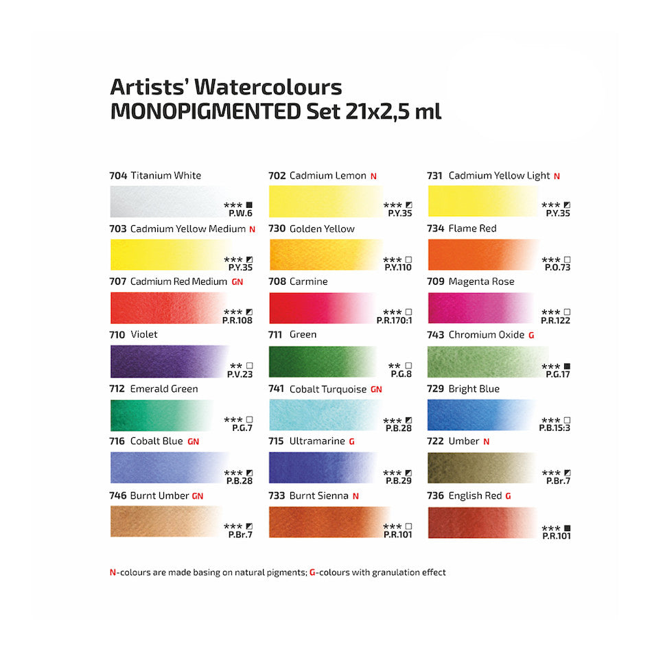 Rosa Watercolour Full Pan Monopigmented Set of 21 by Rosa at Cult Pens