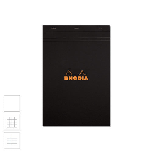 Rhodia Head-Stapled Notepad No.18 A4 (210 x 297) Black by Rhodia at Cult Pens