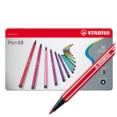 STABILO Pen 68 Metal Box of 50 assorted colours by STABILO at Cult Pens