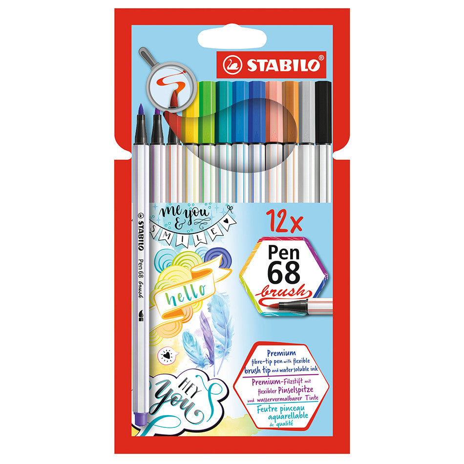 STABILO Premium Fibre-Tip Pen with Brush Tip Pen 68 brush - Pack of 12 -  Assorted Colours