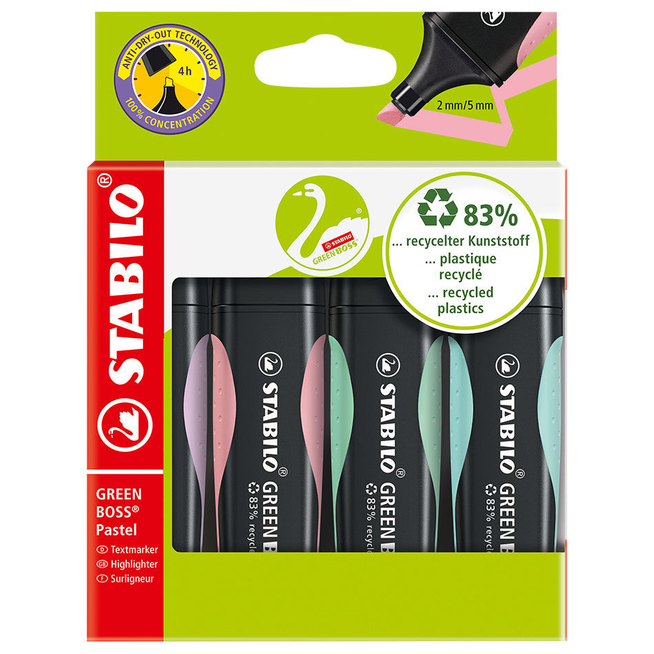 STABILO GREEN BOSS Pastel Highlighter Assorted Wallet of 4 by STABILO at Cult Pens