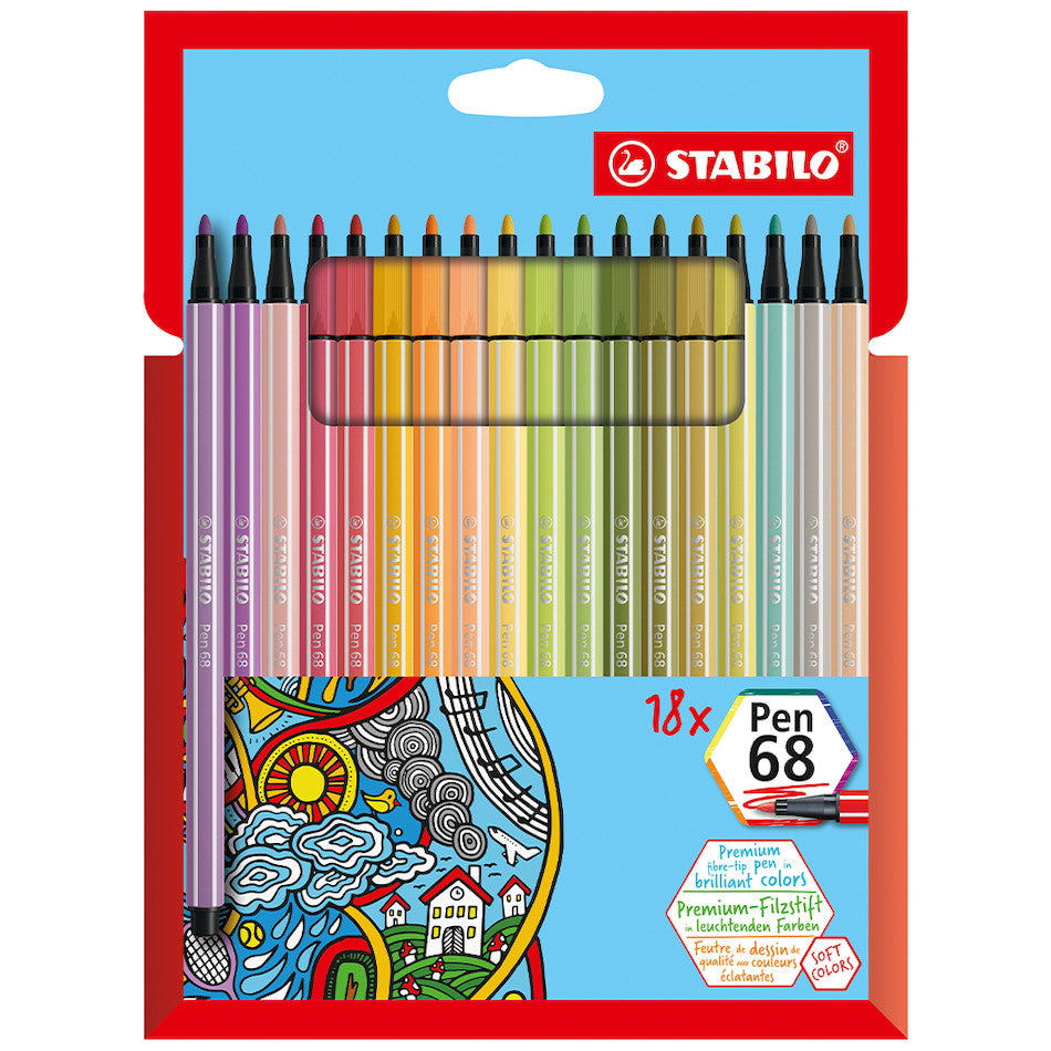 STABILO Premium Fibre-Tip Pen Pen 68 brush - Tin of 25-19 assorted colours
