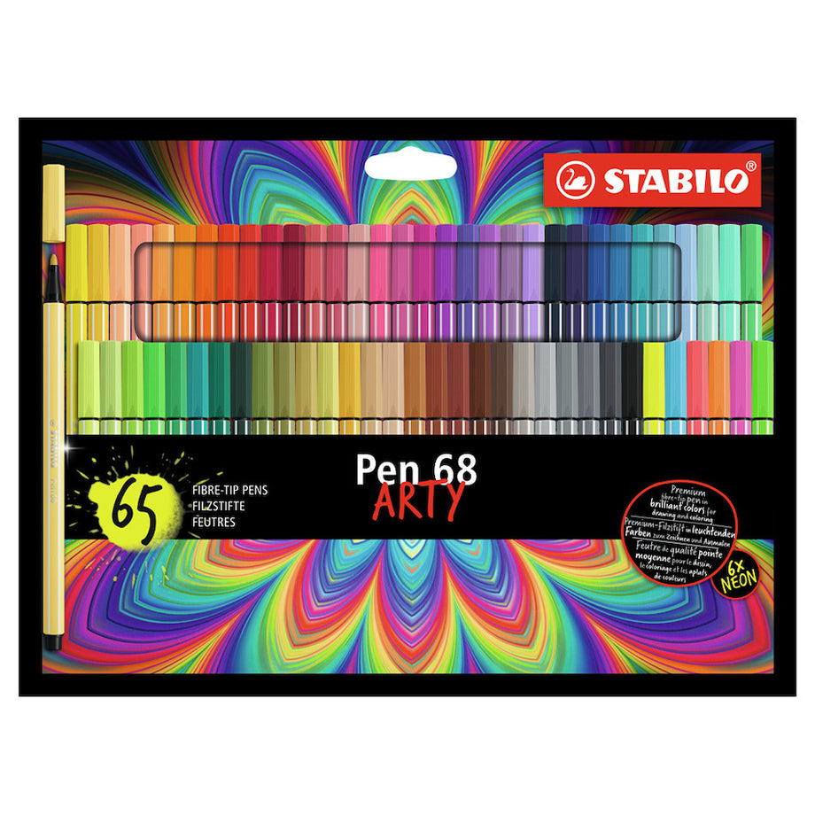 STABILO Pen 68 Fibre Tip Brush Pen - ARTY - Wallet of 10 - Assorted Colours