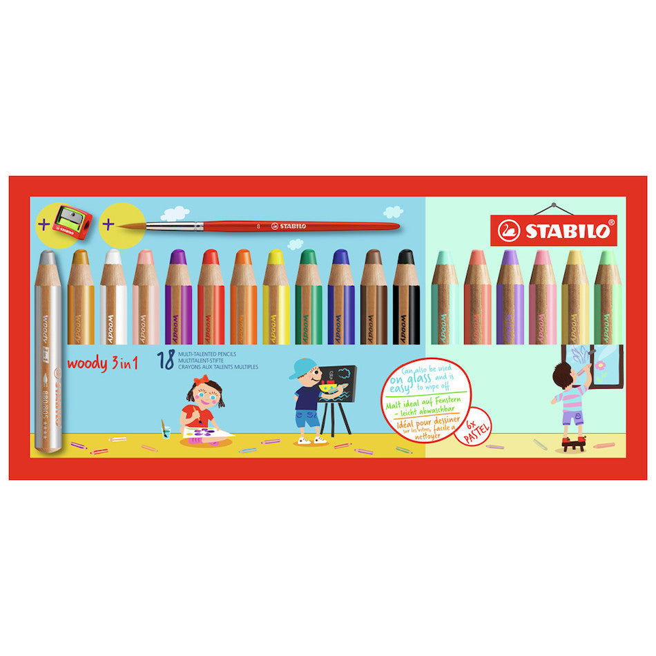 STABILO Woody Pencil and Pastel Pencil Set of 18 by STABILO at Cult Pens