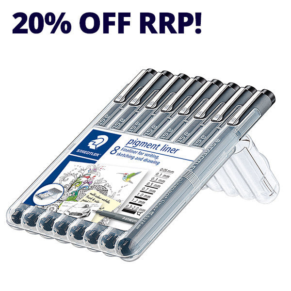 Staedtler 308 Pigment Liner Assorted Deskset of 8 by Staedtler at Cult Pens