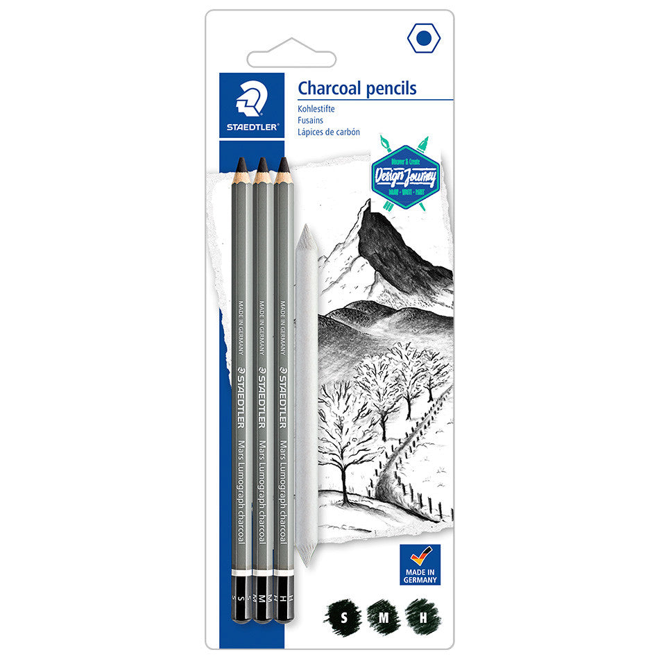 Staedtler Mars Lumograph Charcoal Set of 3 + Blender by Staedtler at Cult Pens