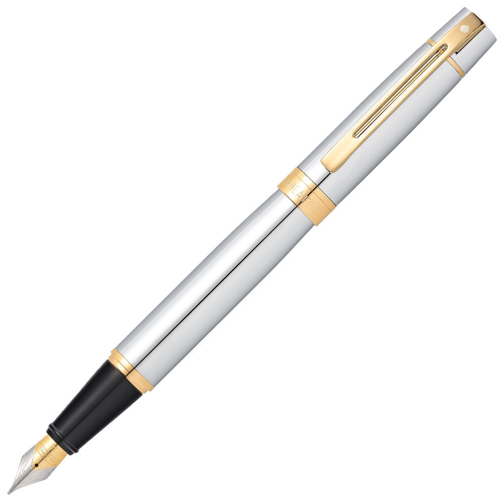 Sheaffer 300 Fountain Pen Bright Chrome with Gold Tone Trim Fine by Sheaffer at Cult Pens