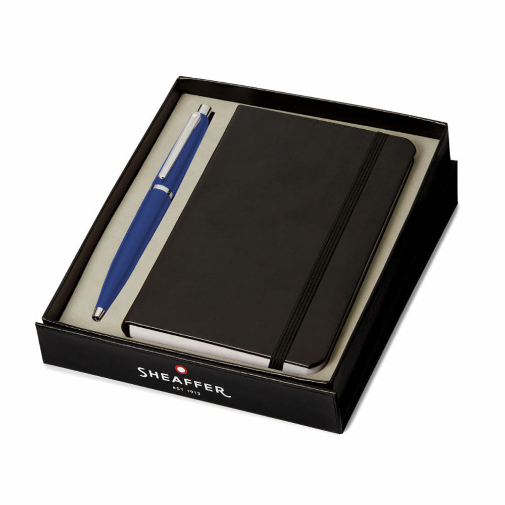 Sheaffer VFM G9401 Ballpoint Pen Neon Blue with Nickel Trim and A6 Notebook Set by Sheaffer at Cult Pens