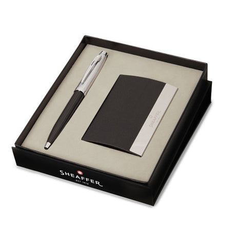 Sheaffer 100 G9313 Ballpoint Pen Glossy Black with Chrome trim and Business Card Holder Set by Sheaffer at Cult Pens