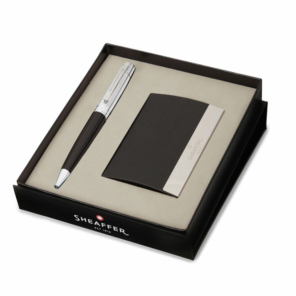 Sheaffer 300 G9314 Ballpoint Pen Glossy Black with Chrome Trim and Business Card Holder Set by Sheaffer at Cult Pens
