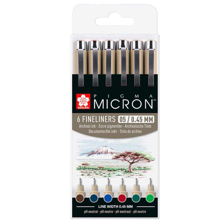 Sakura Pigma Micron Drawing Pens 05 Wallet of 6 Earth Colours by Sakura at Cult Pens