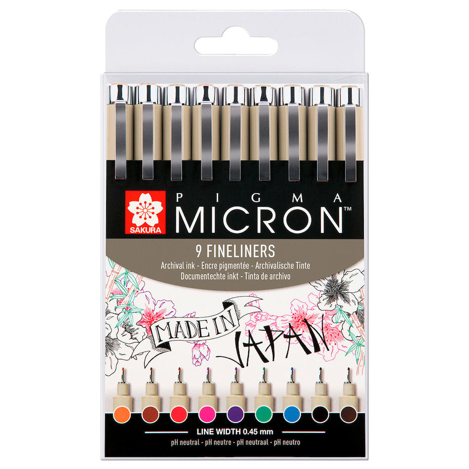 Sakura Pigma Micron Drawing Pen 05 Set of 9 Assorted Colours by Sakura at Cult Pens