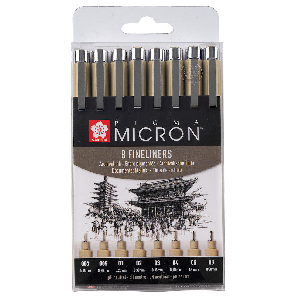 Sakura Pigma Micron Drawing Pen Set of 8 Black by Sakura at Cult Pens
