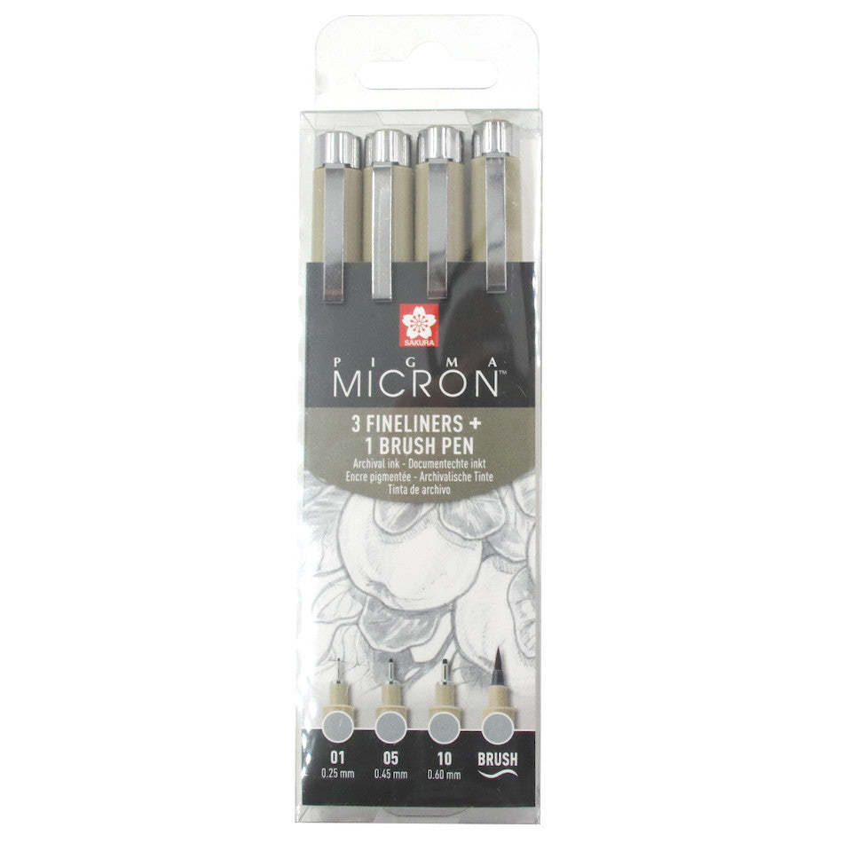 Sakura Pigma Micron Drawing Pen Set of 4 Light Cool Grey by Sakura at Cult Pens