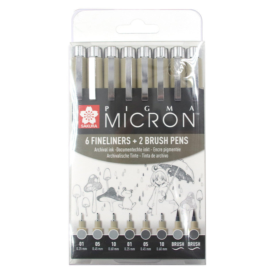 Sakura Pigma Micron Drawing Pen Set of 8 Cool Grey by Sakura at Cult Pens
