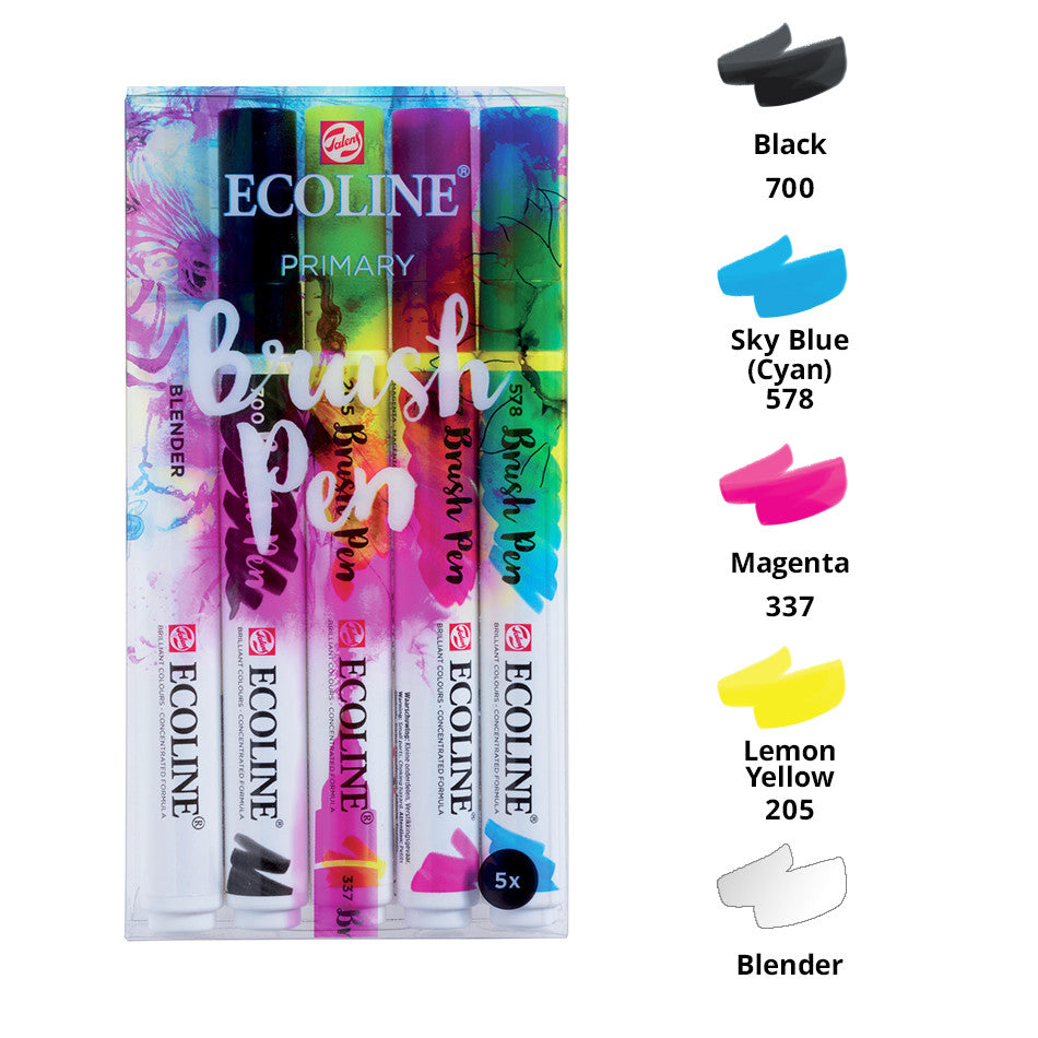 Royal Talens Ecoline Brush Pens Assorted Set of 5 by Royal Talens Ecoline at Cult Pens