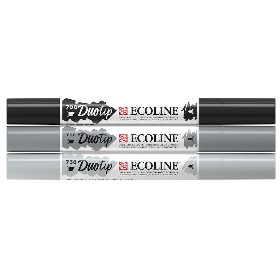 Royal Talens Ecoline Duotip Pen Set of 3 Black & Grey by Royal Talens Ecoline at Cult Pens