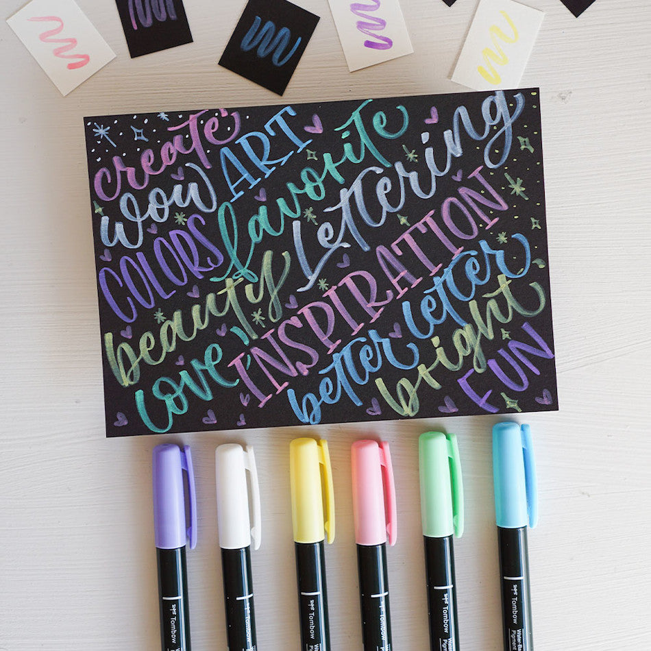 Tombow Fudenosuke Pastel Brush Pen for Black Paper Assorted Set of 6 by Tombow at Cult Pens
